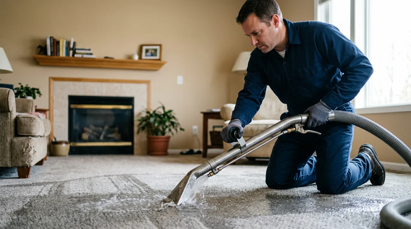 Water damage restoration technician working near Jonesboro, TX